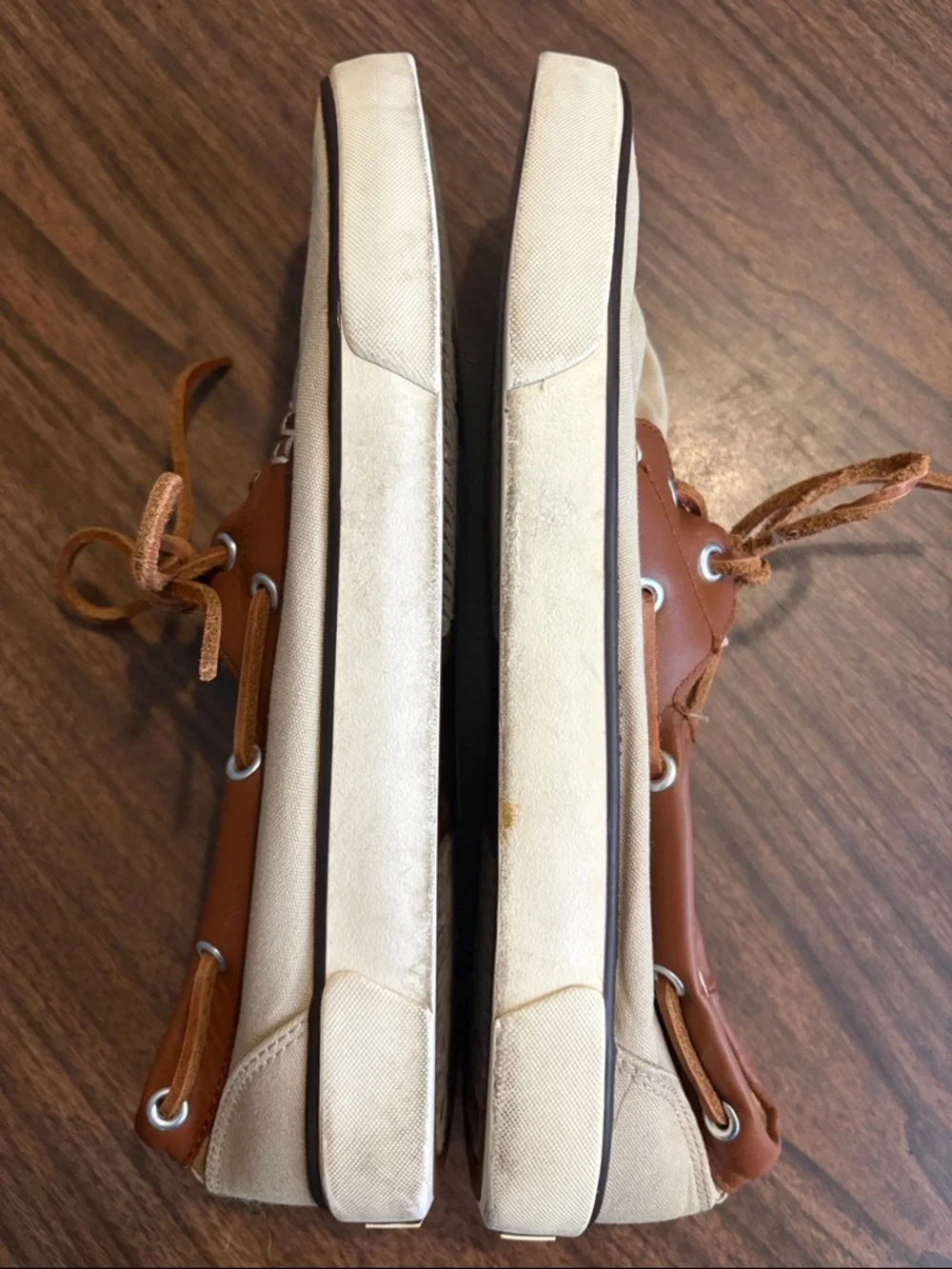 Ralph Lauren Polo 10.5 Rylander Canvas Leather Boat Shoes Tan Brown
